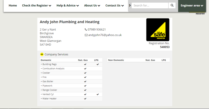 Andy John Gas Safe Register 1